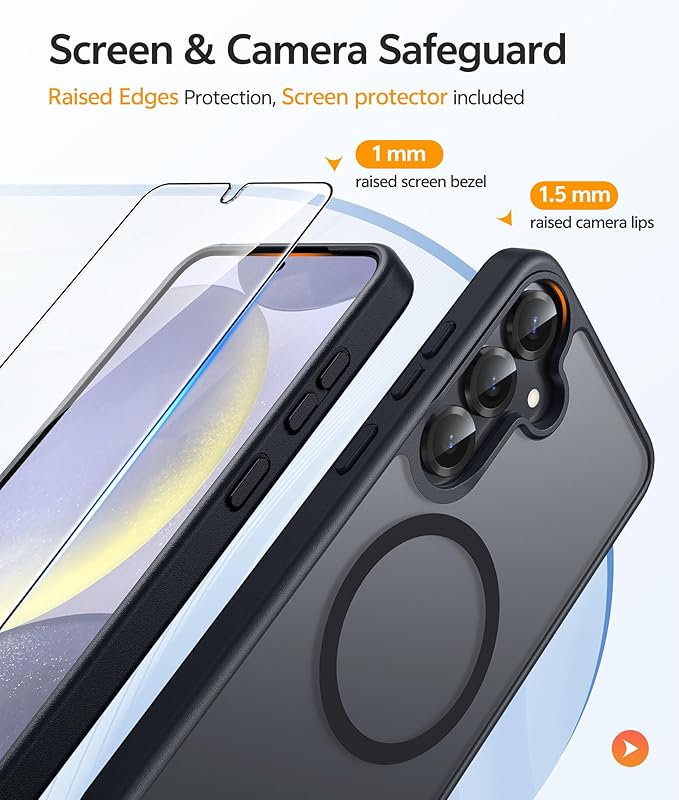 FNTCASE for Samsung Galaxy S25 Case: Samsung Galaxy S24 Phone Case Fit with Magsafe Translucent Matte Case with [Screen Protector] Military Grade Shockproof Protective Phone Cover-Black
