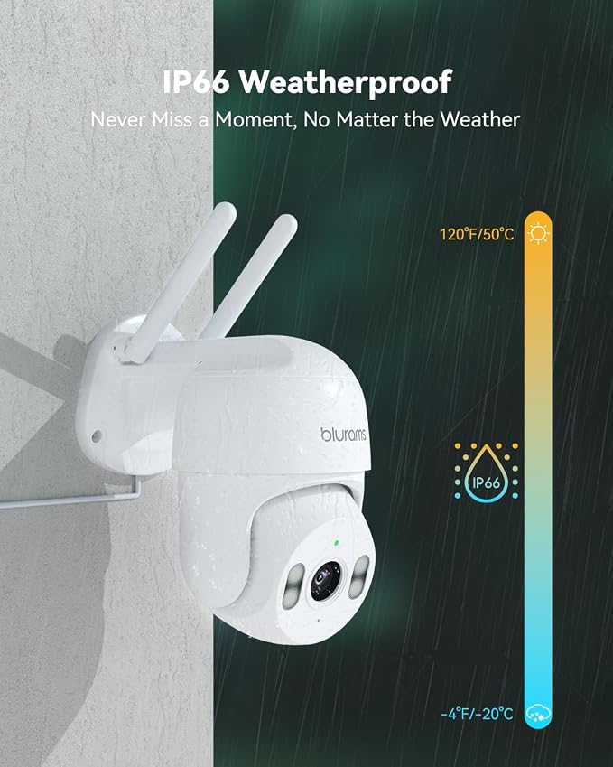 blurams 2K Outdoor Camera Wired, 5GHz/2.4GHz Wi-Fi Cameras for Home Security Outside with 360° PTZ, Color Night Vision, Motion Detection Tracking, Two-Way Audio, IP66 Weatherproof, Works with Alexa