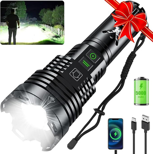 LED Rechargeable Flashlights High Lumens,2600,000 Lumens Super Bright Flashlight with Type-C Charging Port,6 Light Modes,Zoomable,IP67 Waterproof, Tactical Flashlight for Emergencies Camping