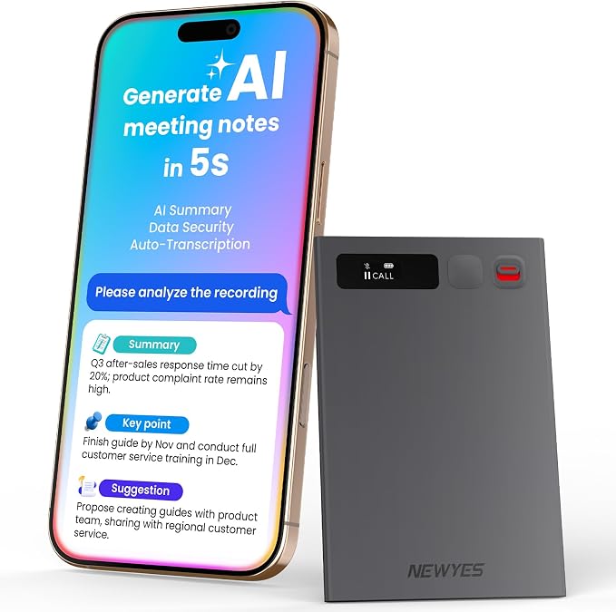 AI Voice Recorder, NEWYES Ailog Smart Digital Audio Recorder Meeting Card, Transcribe & Summarize, Translation, 64GB