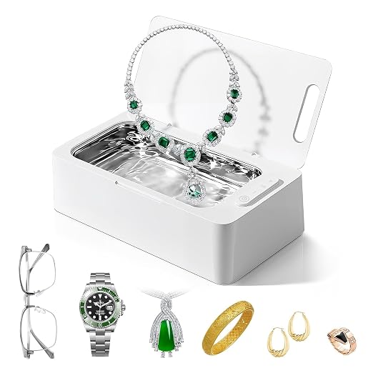 Ultrasonic Jewelry Cleaner Pro for Silver，Eyeglasses, Rings, Retainers, Dentures，Watch Strap, 3 Timer Modes，450ml Capacity (053-P303)