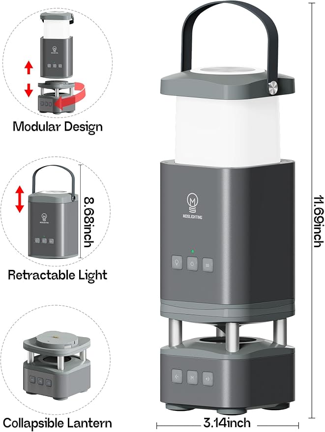 LED Camping Lantern Rechargeable, LED Lanterns with Bluetooth Speaker, RGB Camping Light, 10000mAh, 4 Lighting Modes, IP44 Waterproof, Portable Lanterns for Power Outage