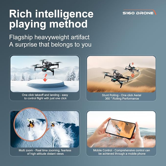 ikaufen S160 Drone with Built-in screen control, Camera for Adults RC Drone With HD Dual Camera WiFi FPV Foldable Quadcopter Aircraft +2 Battery (S160 screen control+2Batte White1)