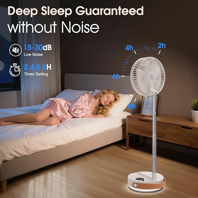 10800mAh Oscillating Portable Fan, Foldable Rechargeable Standing Fan with Remote, 4 Speeds, 2-8H Timer, Aroma Diffuser, 3-Level Night Light, Quiet Cooling for Camping Travel Office Bedroom
