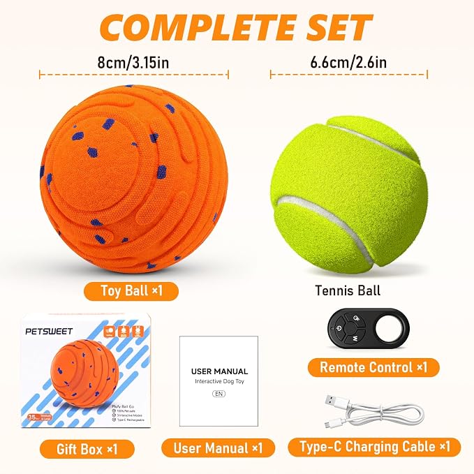 Remote Control Dog Toy Ball, Interactive Self Bouncing E-TPU Ball with 3 Modes (Bounce/Roll), Rechargeable Auto Moving Toy for Small Medium Large Dogs, Keeps Them Busy, ORG&BLU