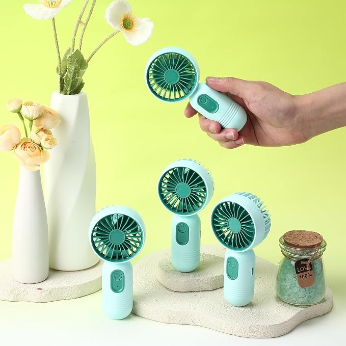 Rossesay 1 Pcs Mini Portable Fan Bulk Cute Handheld Lightweight Small Little Personal Hand Eyelash Fan 3 Speeds USB Rechargeable for Women Men Indoor Outdoor Makeup Travel (Green)