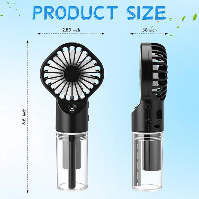 6 Pack Misting Fan Portable Mini Handheld Rechargeable Fans with 4 Speeds Water Spray Fan Personal Cooling Fans for Travel Camping Outdoor Home Office Makeup Commute (Black)