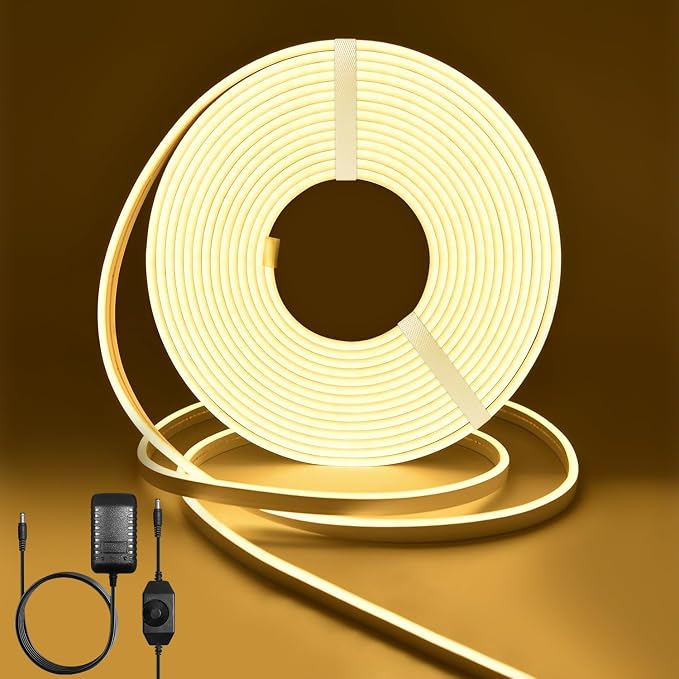 Neon Light Strips, Warm White Dimmable LED Strip Lights, 16.4ft/5m Flexible Waterproof LED Neon Rope Lights DIY LED Strip Lights for Gaming Bedroom Outdoor Decor (Power Adapter Included)