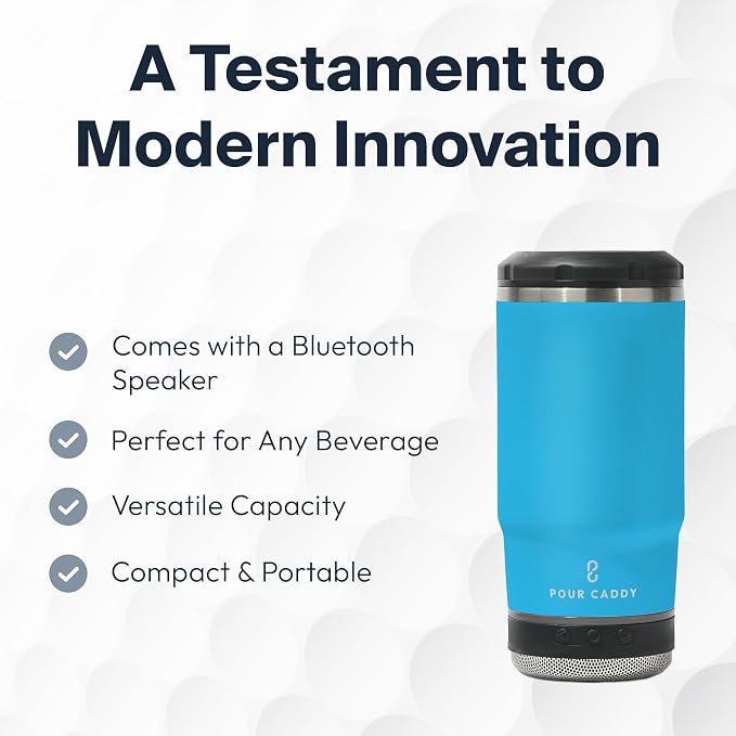 Vibe 4 In 1 Bluetooth Speaker Cup, Insulated Can and Bottle Holder for Hot or Cold Drinks, Double Wall Stainless Steel Drinkware, Fits 12 oz Cans or 14 oz Liquid, Water Blue