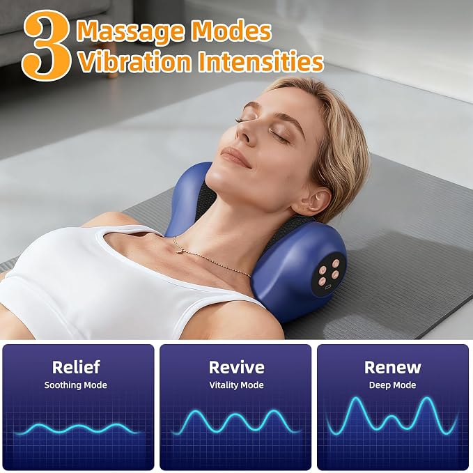 Neck Massager with Heat, Neck Massager Pillow with 3 Modes & Heat, 3-in-1 Wireless Electric Shoulder Massage with 2000mAH, Gift for Women Men Christmas