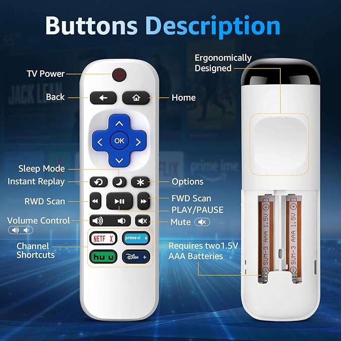 (Pack of 3) Replacement Remote Only for Roku TV with Soft Silicone Protective Cover (Glow in The Dark), Universal Remote for TCL/Onn/Hisense/Sharp/Element/Philips Roku Smart TV (Elegant White)