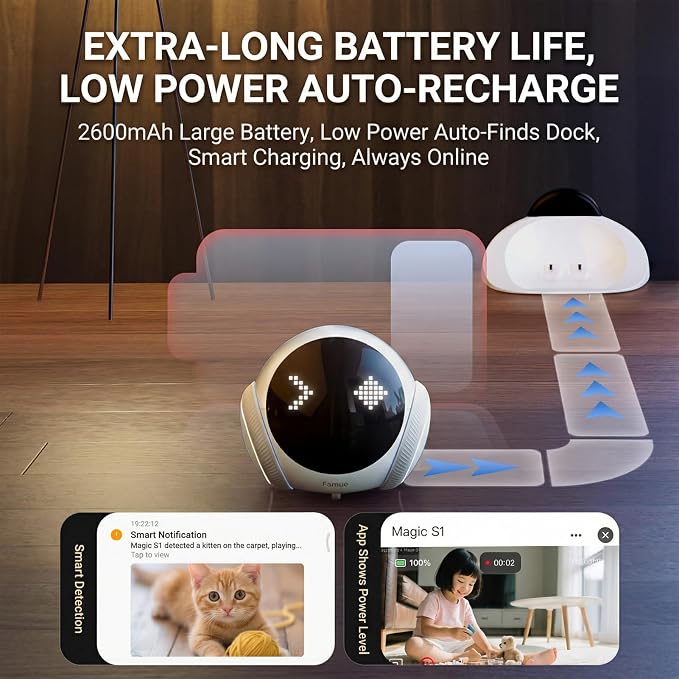 Robot Camera on Wheels,1080P Movable Indoor Camera with Remote Interaction, 2 Way Talk, Night Vision, Motion Detection, Auto Recharge, APP Control Home Security Cam for Pet, Elderly, Baby