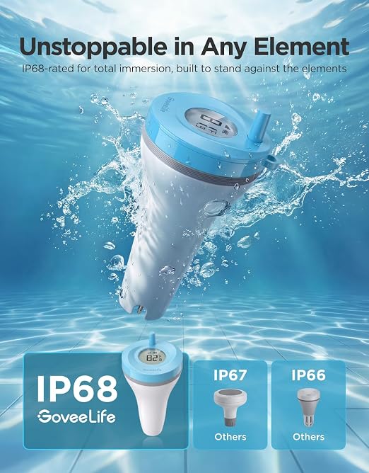 GoveeLife Smart Wireless Pool Thermometer P2, with App Easy Read, Blue | Digital Pool Thermometer Floating, IP68 Waterproof, 1082ft Range, APP/Buzzer/Email Alarm, for Swimming Pool/Ice Bath/Pond