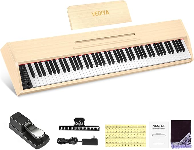 Digital Piano Keyboard 88 key,Semi-Weighted Electric Piano,Full Size Acoustic Piano for Beginners with,Pedal, USB-MIDI Compatibility (Apricot)