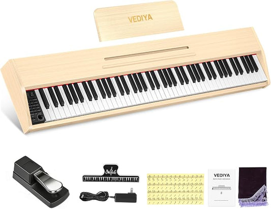 Digital Piano Keyboard 88 key,Semi-Weighted Electric Piano,Full Size Acoustic Piano for Beginners with,Pedal, USB-MIDI Compatibility (Apricot)