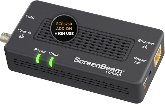 ScreenBeam MoCA 2.5 Network Adapter for Higher Speed Internet, Ethernet Over Coax - Single Add-On Adapter for Existing MoCA Network (Model: ECB6250S02), Black