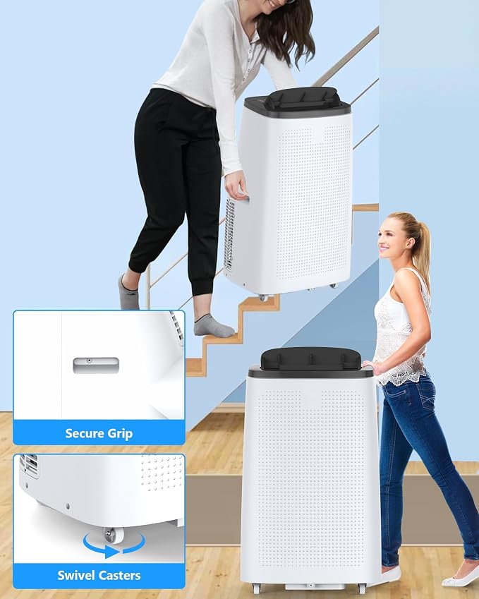 GarveeTech 14,000 BTU Portable Air Conditioner for Indoor Rooms, 3 in-1 AC Unit for Bedroom 550-750 Sq.Ft, Dehumidifier, Fan, Sleep Mode, 24 Timer, Remote Control, Window Kits