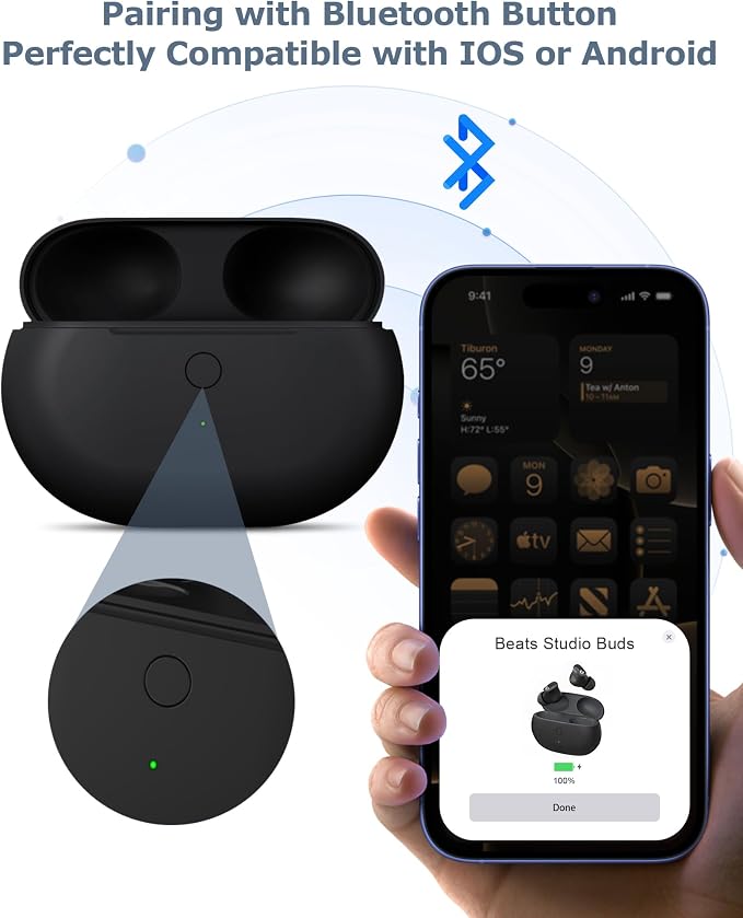 Charging Case Replacement for Studio Buds & Studio Buds+: 660mAh Earbuds Charger Case with Bluetooth Sync Button & USB-C Cable
