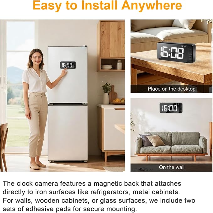 Magnetic Hidden Camera Clock - WiFi Wireless 4K HD Nanny Cam with Wide-Angle 150°, Clear Night Vision & Smart Motion Detection, Indoor Hidden Camera for Home Security, Office, Pet, App Remote Control