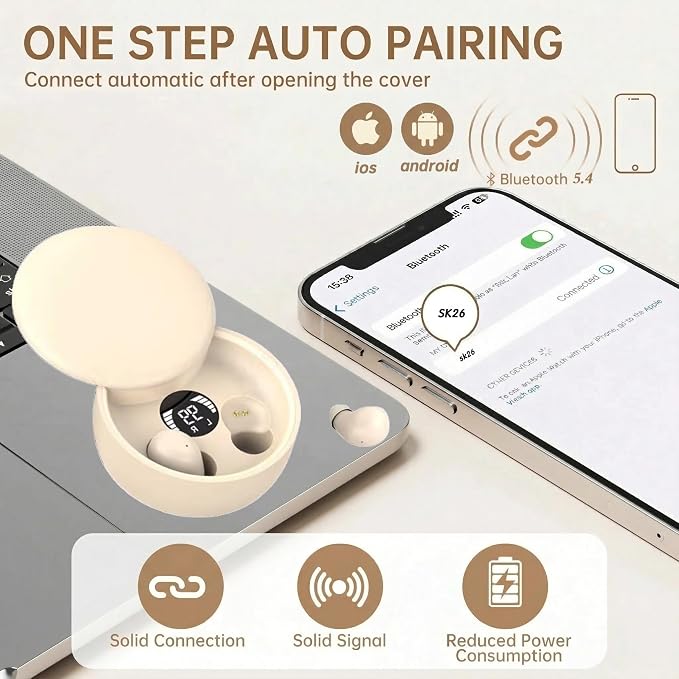 Sleep Earbuds, Invisible Mini Wireless Earbuds for Small Ear Canals, Ergonomic Bluetooth Earbuds with Premium Sound and One-Step Auto Pairing