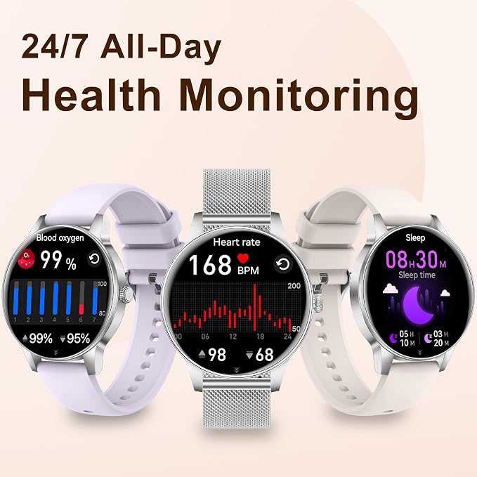 Smart Watches for Women, 1.27" HD Smart Watch for Android Phones & iPhones, Smartwatch Answer/Make Calls, Fitness Tracker with Heart Rate/Sleep/SpO2 Monitor, 110+ Sport Modes, 3 Bands (Silver)