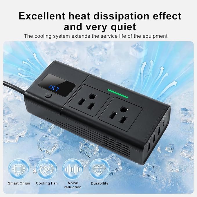 HANSSHOW 200W Car Power Inverter for Tesla Model Y/Juniper/3/S/X 16V Compatible Dual DC 12V to 110V AC Outlet Adapter 30W USB-C &18W USB Fast Car Converter with LED Display for Road Trip Camping Gift