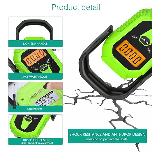 ORIA Digital Fish Scale with Lip Gripper, 110lb/50kg Waterproof Fish Scale with 38'' Built-in Tape Measure, LCD Backlit, Portable Hanging Luggage Scale with 3 Units, Batteries, for Home, Outdoor