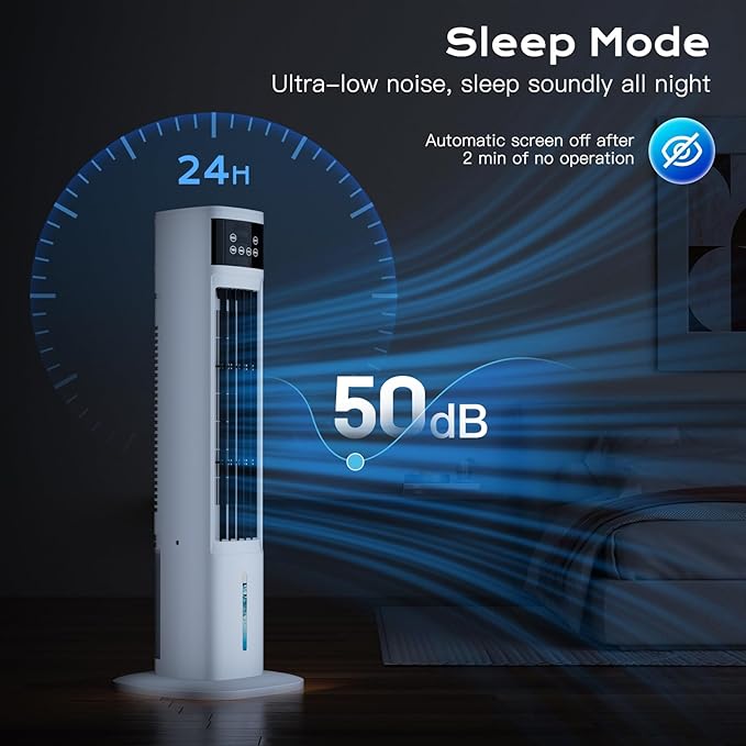 3-in-1 Portable Air Conditioners for Room, Evaporative Air Cooler, 4 Modes 3 Speeds/24H Timer, Fast Cooling Portable AC Unit, Remote 60° Oscillating Tower Fan, Quiet Swamp Cooler for Bedroom Office