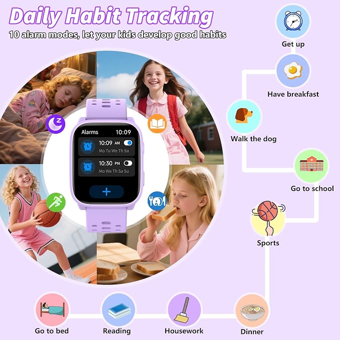 Smart Watch for Kids, 1.83" Fitness Tracker Watch Pedometer, Heart Rate, Sleep Monitor, IP68 Waterproof, Pedometer, Puzzle Games with/Without APP for Girls Boys Teens 6-16