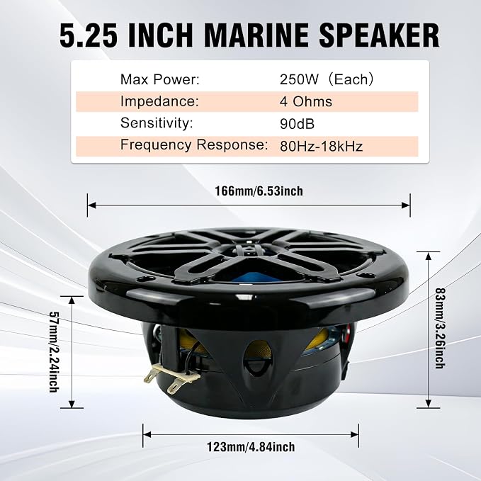 STUDIOFINIX 5.25 Inch 500W Marine Speakers with LED Lights -2 Way Weather Resistant Boat Speakers Perfect for Boats, ATVs, UTVs （Pair,Black）