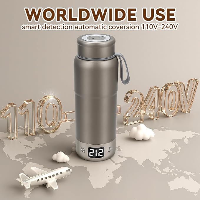 Pure Titanium Travel Kettle,Dual Voltage Portable Electric Kettle 110V-240V Smart Small Water Boiler for Tea & Coffee,12 Temperature Control,Auto Shut Off & Boil Dry Protection (Gray,520ML)