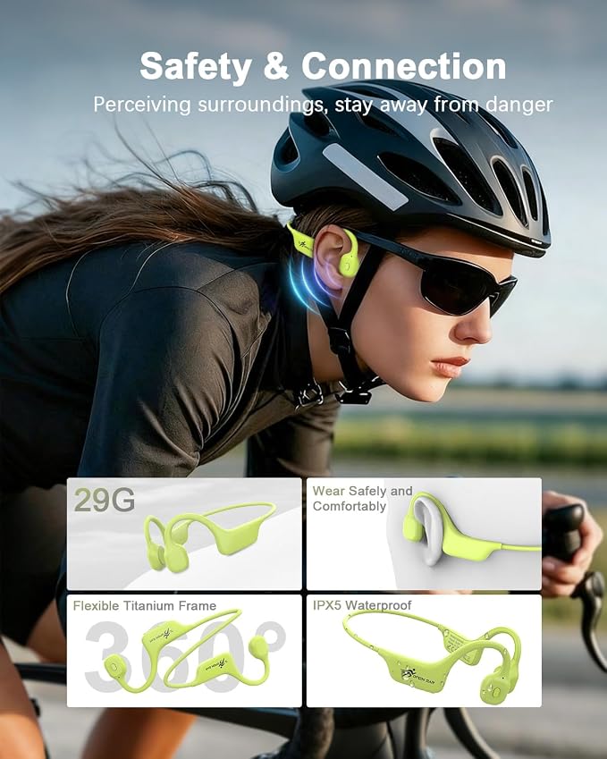 SANOTO Bone Conduction Headphones Wireless Open Ear Headphones, Lightweight Bone Conduction Earbuds IPX5 Waterproof Sport Bluetooth Earphones for Running Cycling Workout (Green)