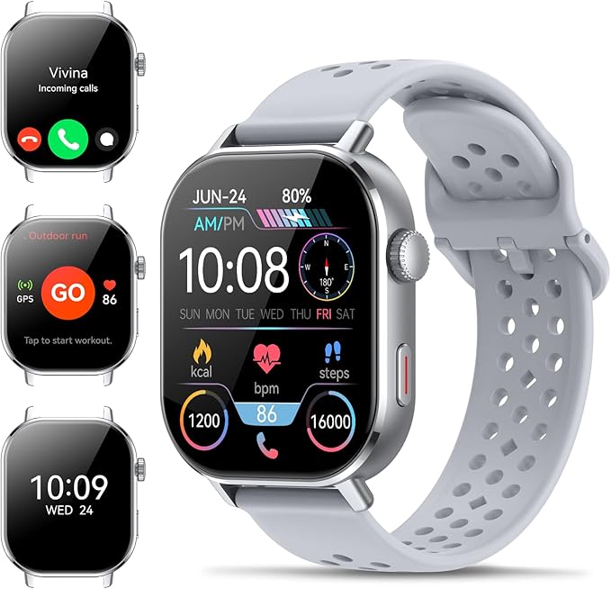 uaue GPS Smart Watch for Men, Fitness Tracker with 110+ Sports Modes, Fitness Watch with 2.06" AMOLED Touchscreen, Heart Rate/Sleep Monitor, IP68 Waterproof, Notifications for Android iOS