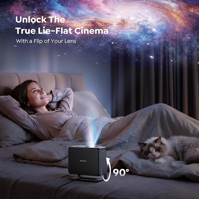 Smart Projector [Bundled with Google TV Stick & 4K Support] with WiFi and Bluetooth, Portable Mini Movie Short Throw Projector Outdoor with Built-in Apps Auto Focus for Home Theater Bedroom Ceiling