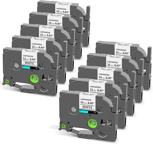 Label Maker Refill for PT-2040 D410 D400 1880 1290 H103w H110bp Compatible with Brother P touch Label Tape TZe-231 TZe231 TZ 12mm 0.47 Inch Laminated Black on White Ptouch Edge Tape 1/2"x 26.2', 10PK
