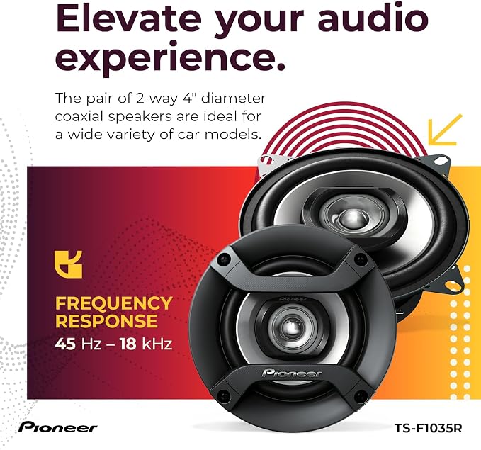 Pioneer F-Series TS-F1035R 4” 2-Way Speakers (Pair) – 150W Max, Balanced Sound + Smooth Treble, Great Stock Replacement, High-Efficiency Speaker Designed for OEM Power