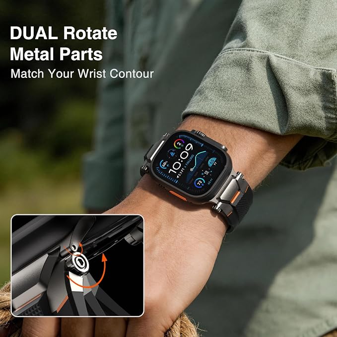 ULTIMAL Rugged Band for Apple Watch Ultra 3/2/1 49mm, Series 11/10/9/8/7/6/5/4 SE 46mm/45mm/44mm, Waterproof, Soft TPU Strap with Stainless Steel Buckle & Connectors, Sweat-Resistant, Easy to Clean, Fits 155-225mm Wrist (Black/Gray)