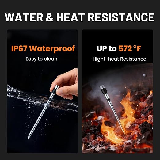 Smart Bluetooth Wireless Meat Thermometer, Real-Time Monitoring Control Digital Thermometer with Smart App, 4 Meat Probes IP67 Waterproof High Accuracy Perfect for BBQ, Oven, Grill & Smoker