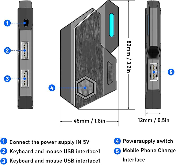 Gaming Keyboard Converter Gaming Keyboard Set RGB Gradient USB One Handed Keyboard Type C Wired Mobile Phone Holder(Mix SE automatic pressure gun set)