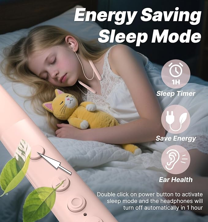 Hmusic HS88 Sleep Earbuds for Side Sleepers – Ultra-Thin Silicone Neckband Headphones, 30dB Noise Isolation, 12H Battery Life with Sleep Timer, Secure Fit for Yoga, Travel, Audiobooks & Meditation