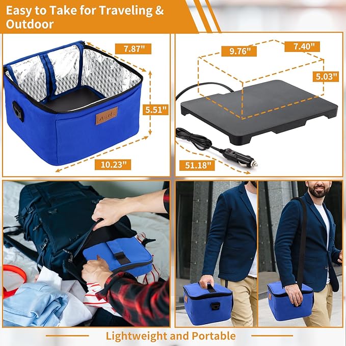 Aotto Heated Lunch Box Food Warmer - 12V/24V 2-in-1 Car Food Warmer with Vehicle Plug - Mini Portable Electric Lunch Box Heater for Men and Women - Reheat & Keep Meals Warm On the Go - Blue