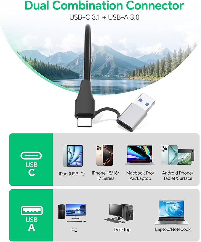 CFast 2.0 Card Reader, 5-in-1 USB A & USB C CFast Card Reader/SD/Micro SD/XD/CF Card Reader, 5Gbps Multi Memory Card Adapter Simultaneous Read CFast/CF/SD/TF/XD Cards for Camera/Computer/Phone/PC