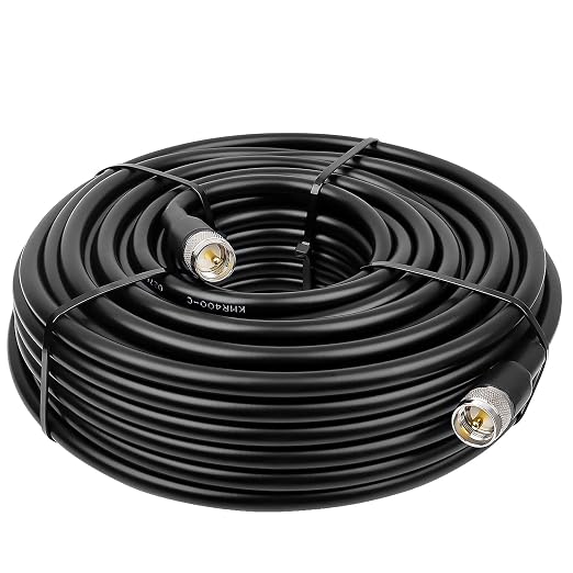 MOOKEERF 100ft KMR400 PL259 Male to Male Coaxial Cable - Low Loss UHF Cable for HAM, VHF Radio, SWR Meter, Antenna Analyzer