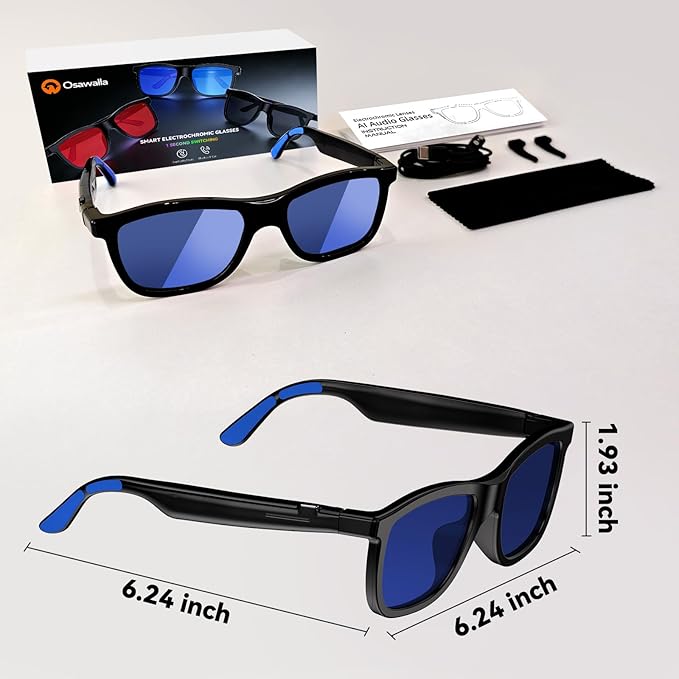 2026 Smart Audio Glasses with Electrochromic Lenses, Adjustable Tint Sunglasses for Driving,Travel,Daily Use,Open Ear Bluetooth 5.4, AI Translation, Premium Tech Gadget Gift for Men Women