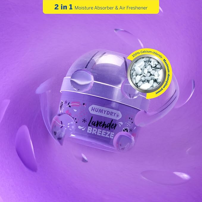 HUMYDRY Moisture Absorber Device, Mini Pack of 12 2.6oz, Up to 500 Days of Moisture and Humidity Control, Fights Summer Humidity, Lavender Air Freshener, Small Space Dehumidifier, Non Electric