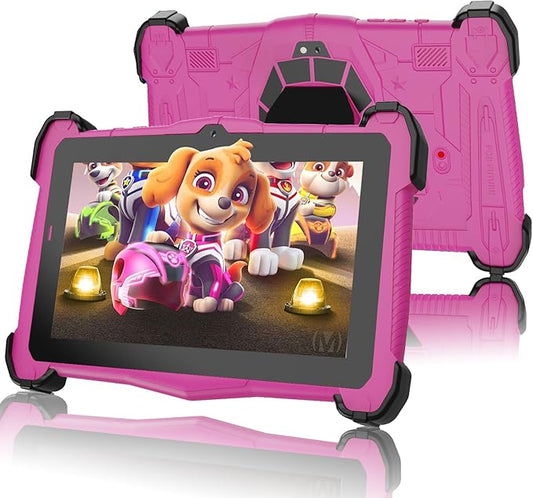 Kids Tablet 7 inch, Upgrad Android 14 Tablet for Kids With Protective Case, Octa-Core, 10GB RAM +64GB ROM 512GB Expand, Dual Camera, Parental Control, Pre-installed iWawa Great Gift for Toddler(Pink)