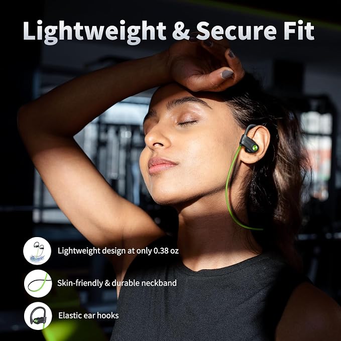 JOYWISE Bluetooth Headphones, Wireless Earbuds IPX7 Waterproof Bluetooth 5.3 Headphones with 16Hrs Playtime Stereo Bass Headsets with Mic Running Headsets with Earhooks for Sports Running Workout