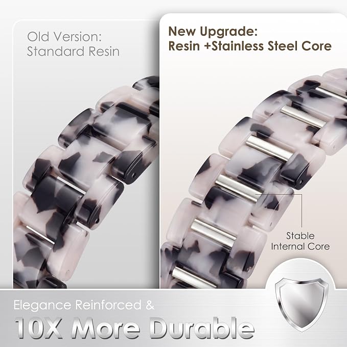 V-MORO Resin Metal Band Compatible with Apple Watch 42/44/45/46/49mm,Fashion Lightweight Bracelet with Starlight Stainless Steel Inlay for iWatch Series 11/10/9/8/7/6/5/4/3/2/1/SE,Black Floral