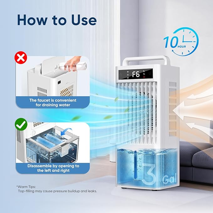 Portable Air Conditioners, 4-IN-1 Swamp Cooler, Evaporative Air Cooler, 6 Speeds & 3 Modes, 3-Gal Water Tank for Cooling, 15 FT/S Remote Control, Portable Air Cooler for Indoors Use