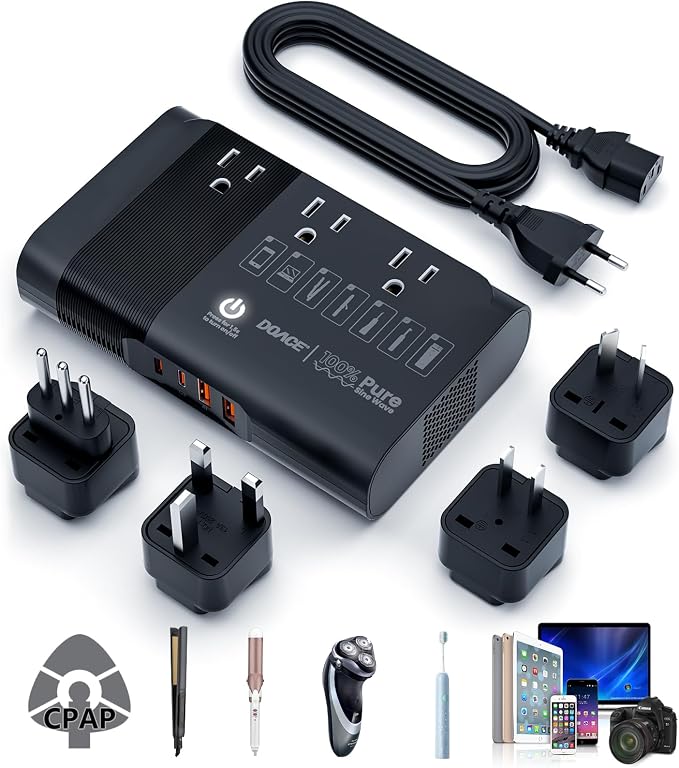 500W Pure Sine Wave Voltage Converter US to Europe, 220V to 110V Converter for European Travel, Power Converter Adapter Combo PD for CPAP Hair Straightener Cruler Shaver Toothbrush Laptop Camera Phone